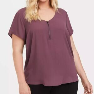 New Torrid Womens 3X Top Georgette Zip Front Eggplant Blouse Plus Size